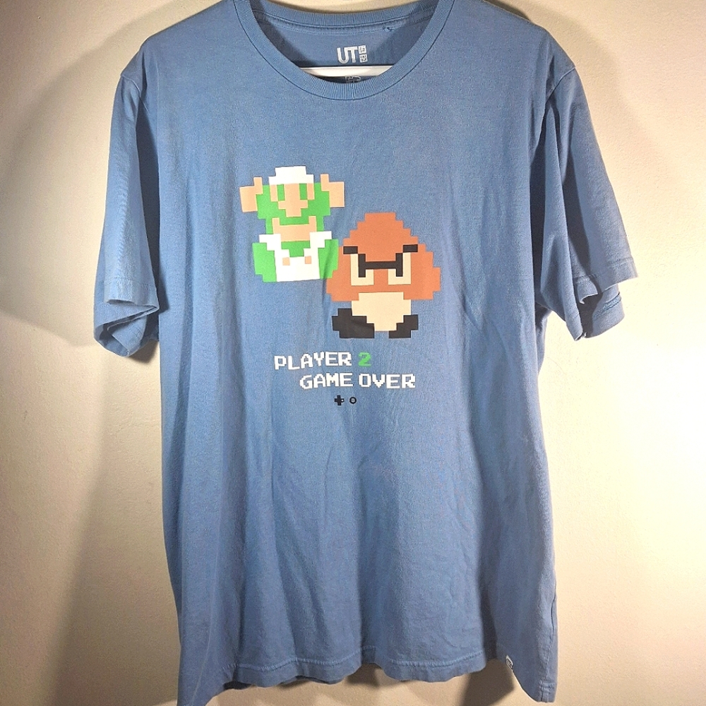UT UNIQLO Blue Nintendo Game Over Short Sleeve Crew Neck Tee Size XL